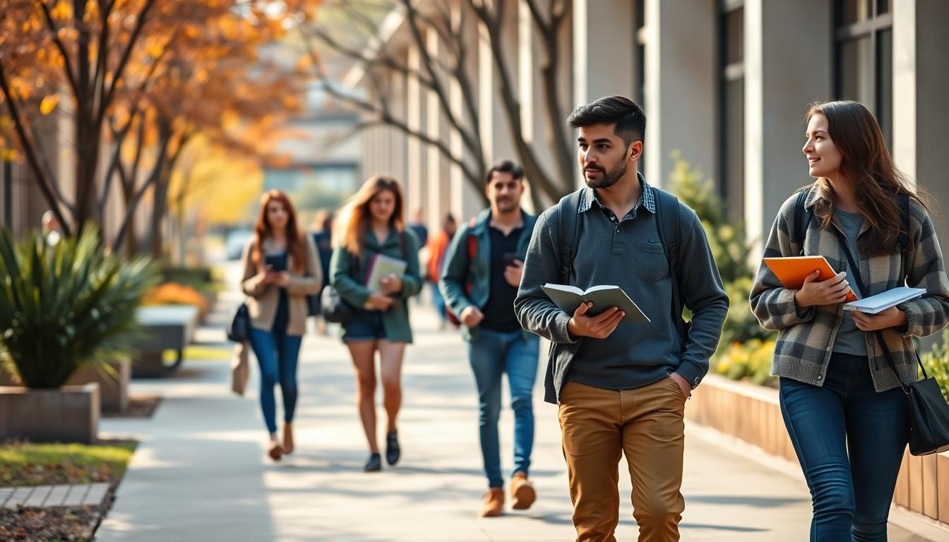 Students studying together in modern classroom