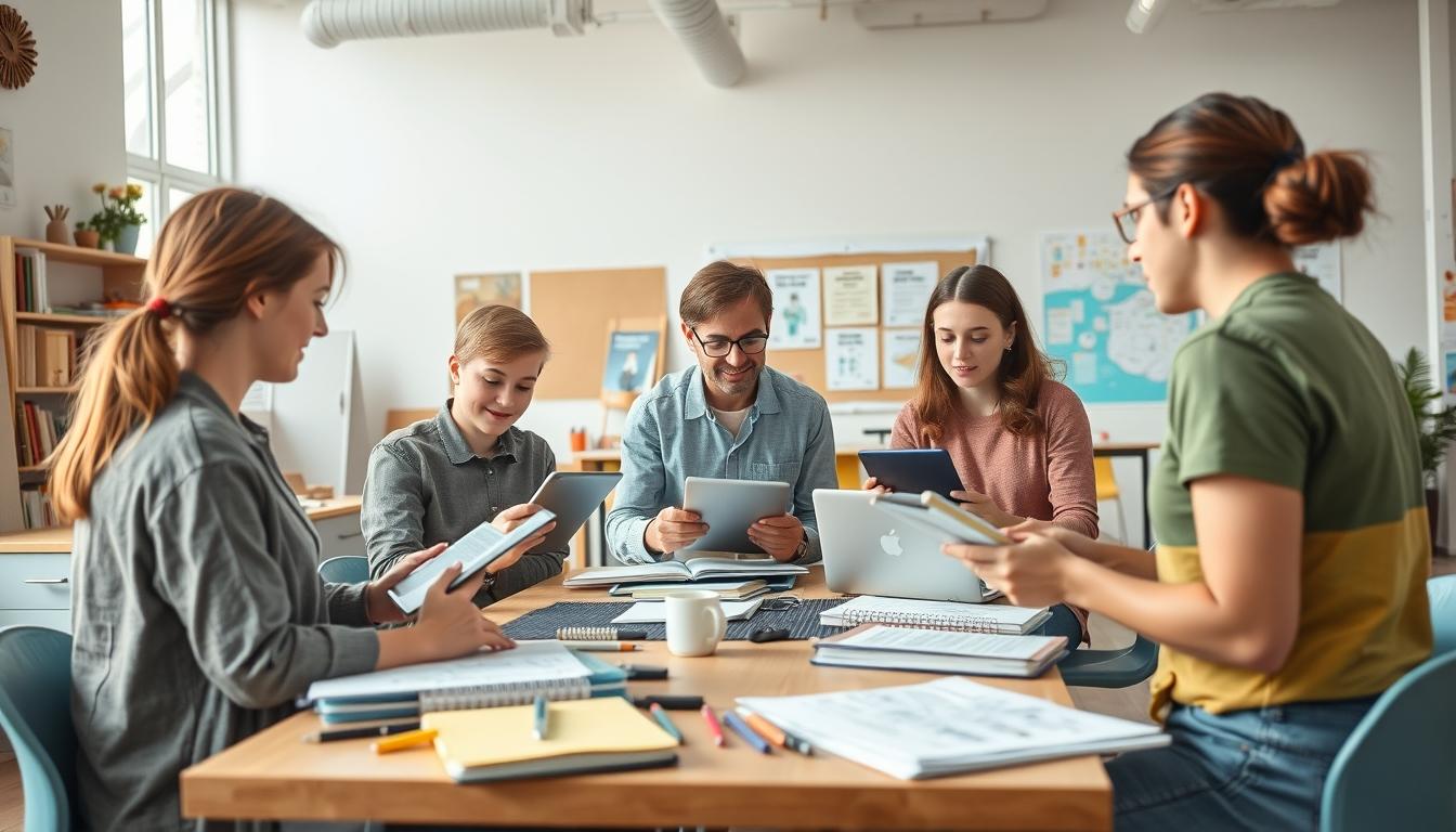 Student using a study guide to organize academic notes